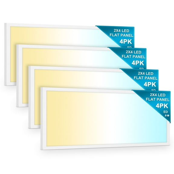 MW Lighting Pack of 4 - 2x4ft 3 Color Tunable and 3 Wattage Adjustable LED Backlit Flat Panel Light, 30-40-50W, 3 lumen selectable, Dimmable