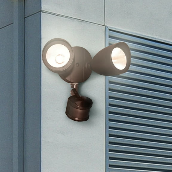 MW Lighting Twin Head LED Dusk-to-Dawn Security Light with Motion Sensor, 1400 Lm, Metal Housing brown Brown