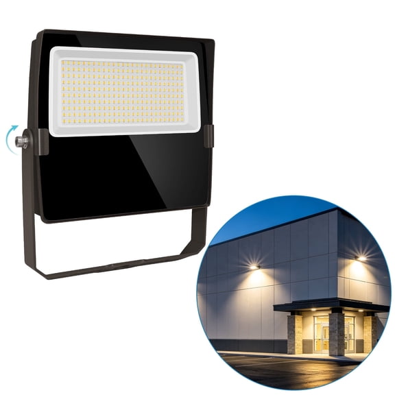 MW Outdoor Security LED Flood Light, AC120-277V 0-10V Dimmable, IP65 Waterproof Dusk to Dawn Floodlight for Commercial Yard, Garage, Garden, Sports Field, 1 Pack