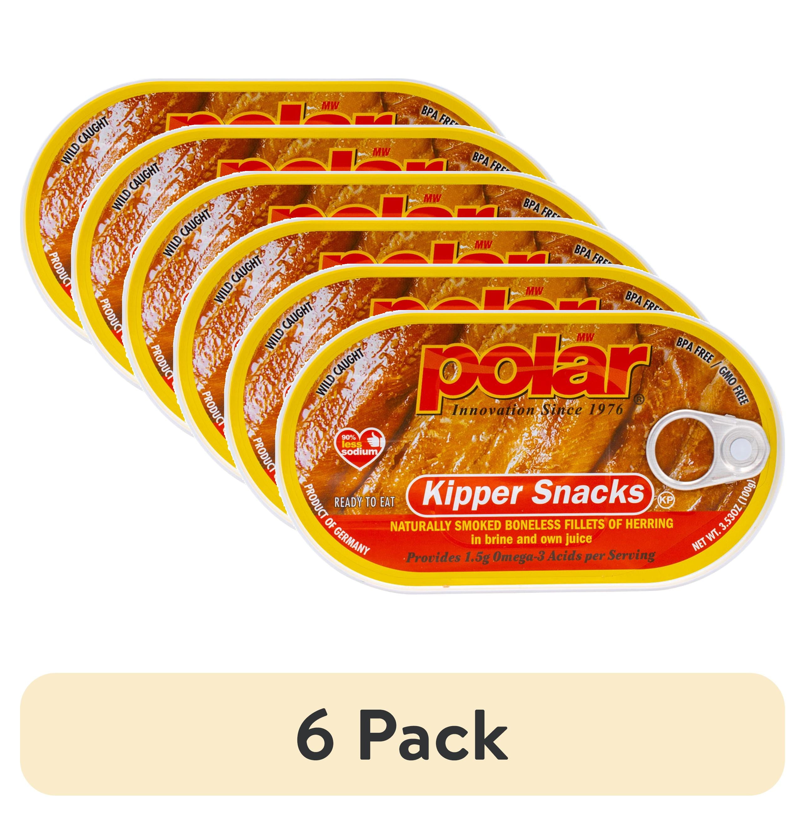 (6 pack) MW Polar Smoked Boneless Herring Kipper Snacks, 3.53 oz Can