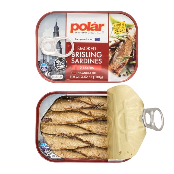MW Polar Smoked Brisling Sardines in Canola Oil, 3.52 oz Can, Wild Caught (Pack of 12)