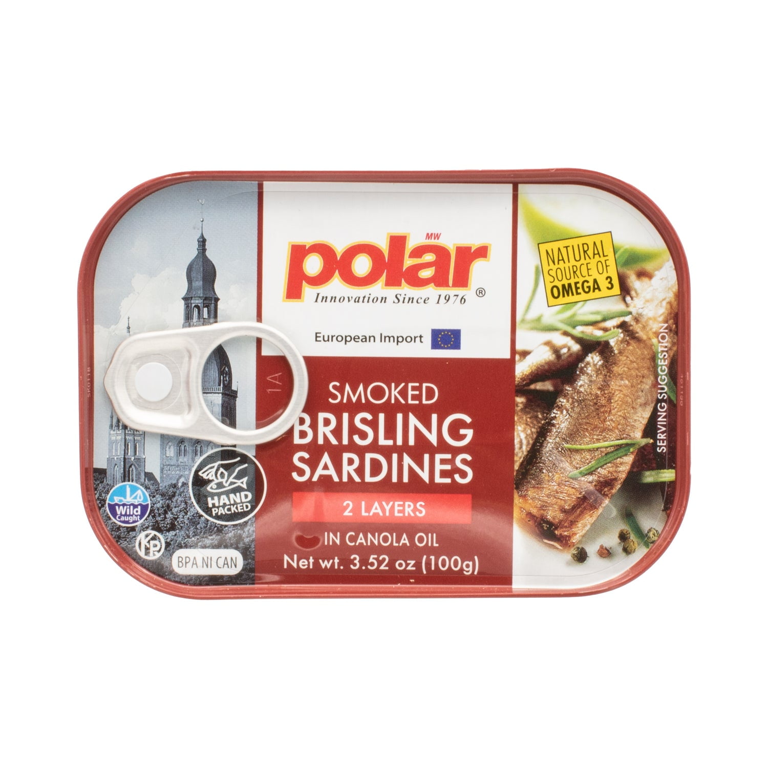 MW Polar Smoked Brisling Sardines in Canola Oil, 3.52 oz Can, Wild