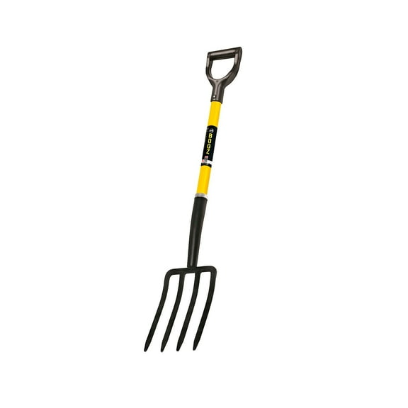 MWC Pro Pitch Fork Tool -Garden Fork Digging - 4-Tine Fiberglass D-Handle 30-Inch