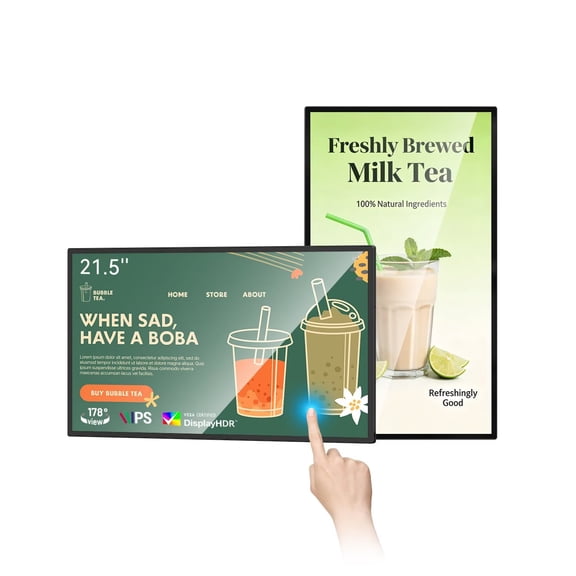 MWE 21.5 inch Wall Mount Digital Signage, FHD Touchscreen Monitor Android 14, Multi-Touch Screen Smart Split, Commercial Advertising Display, Time Switch, CMS Management