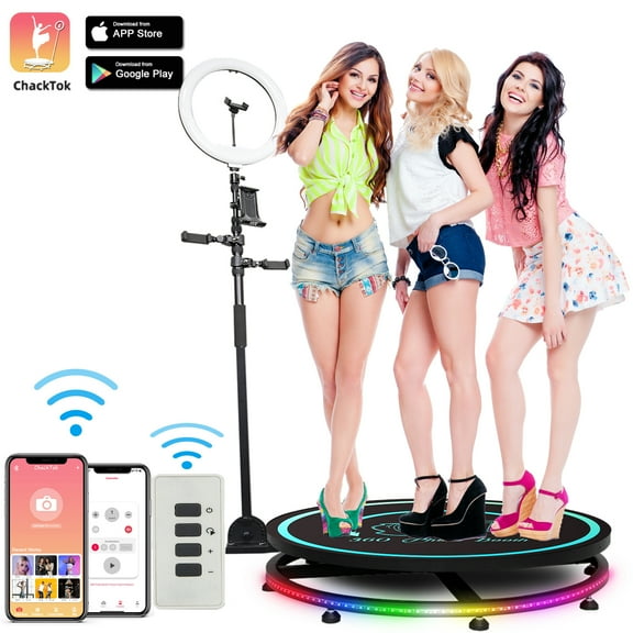 MWE 31.5"360 Photo Booth Machine Platform for Parties Automatic Spinner, App/Remote Control with Selfie Lighting
