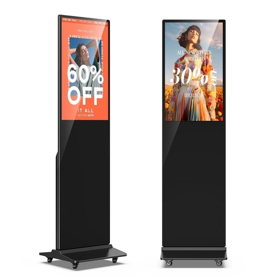 MWE 32 Inch Indoor Digital Signage Floor Standing Digital Kiosks LCD Totem Monitor with HDMI/USB Input Auto Media Player Android System,Free Customization Logo(Black)