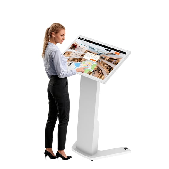 MWE 32 Inch Touch-screen Self Service Kiosk, Floor Standing Digital Signage Display, FHD Information Kiosk, 2 Speakers, Interactive Display for Mall Navigation/Self-Ordering/Advertising/Retail Store