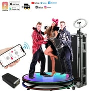 MWE 360 Photo Booth Machine,39.4 Inch Tempered Glass Automatic Rotation, Remote Control/APP Free Battery,Ring Light Power Supply