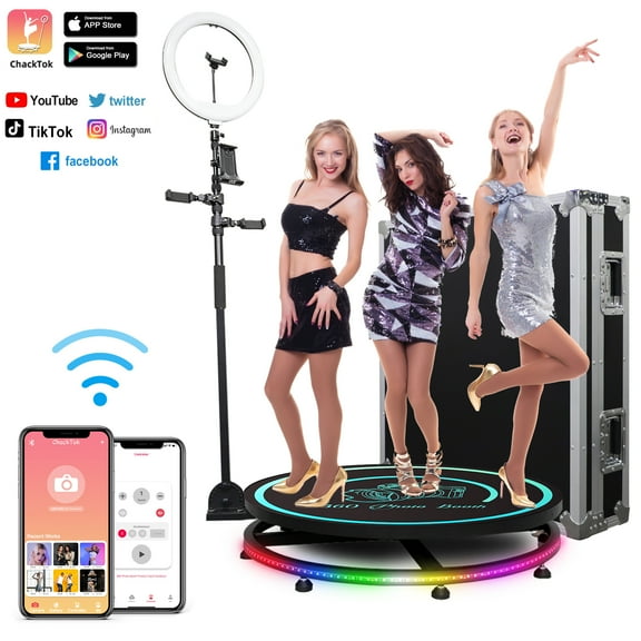 MWE 360 Photo Booth Machine APP Remote Control Free LOGO Automatic Spinner Camera 26.8" Flight Case