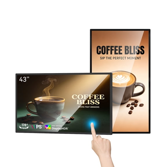 MWE 43 inch Wall Mount Digital Signage, FHD Touchscreen Monitor Android 14, Multi-Touch Screen Smart Split, Commercial Advertising Display, Time Switch, CMS Management, HD-MI/ USB/ WiFi/ for Windows
