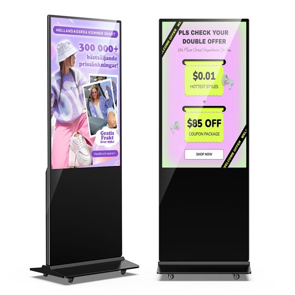 MWE 49 Inch Digital Signage Display, Indoor Floor Standing Advertising Display Kiosk Android System,Commercial LCD Totem Support HDMI-in,Free Customization Stickers and Lifetime CMS System(Black)