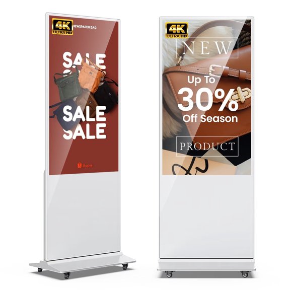 MWE 55 Inch 4K Digital Signage Display, Indoor Floor Standing Advertising Display Kiosk Android System,Commercial LCD Totem Support HDMI-in,Free Customization Stickers and Lifetime CMS System(White)