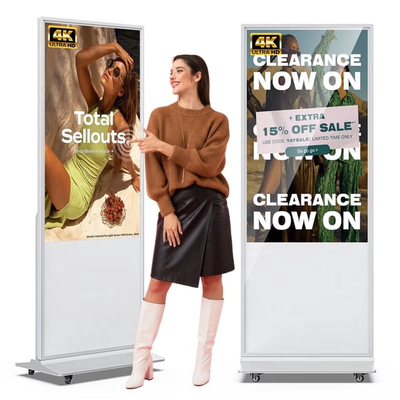 MWE 55 Inch 4K Digital Signage Display,Indoor Floor Standing TouchScreen Advertising Display Kiosk Android System,Commercial LCD Totem Support HDMI-in,Free Customization Stickers&CMS System(White)