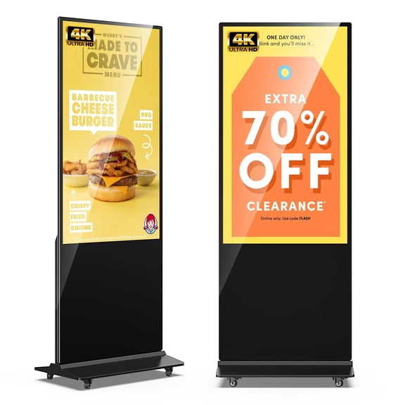 MWE 55 Inch 4K Indoor Digital Signage Floor Standing Digital Kiosks LCD Totem Monitor with WiFi HDMI/USB Input Auto Media Player Android System,Free Customization Logo(Black)
