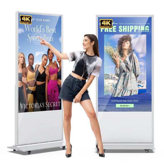 MWE 65 Inch 4K Digital Signage Display,Indoor Floor Standing TouchScreen Advertising Display Kiosk Android System,Commercial LCD Totem Support HDMI-in,Free Customization Stickers & CMS System(White)