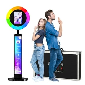 MWE Photo Booth Stand for ipad 12.9'' 10.9'' 10.2'' with Ring Light Software APP and Remote Control, RGB Lights Music Sync, Flight Case,Black