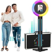 MWE Photo Booth Stand for ipad 12.9 10.9 10.2 with Ring Light Software APP and Remote Control, RGB Lights Music Sync, Flight Case,White