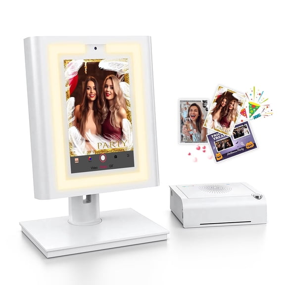 MWE Portable Desktop Photo Booth Machine Touch Screen with Printer and HD Camera, Photobooth with Software APP and Remote Control Photography,LED Surround Light (10.1'')