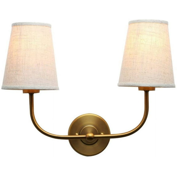 MWM Vintage Double Sconce Antique 2-Lights with Flared Funnel Linen Beige Fabric Shade