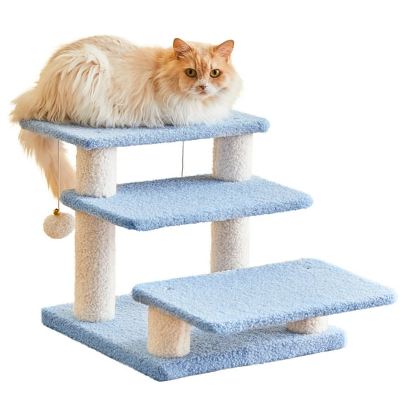 MWPO 15''H Multi-Step Pet Stairs for High Beds & Sofas, 3-Step Cat Stairs with 2 Toy Balls, Blue