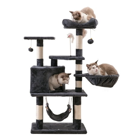 MWPO 45.2-in Cat Tree and Tower with Hammock and Scratching Post Condo, Dark Gray
