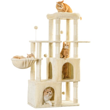 MWPO 56.1-in Cat Tree Tower with Condo, Hammock and Stratching Post for Indoor Cats, Beige