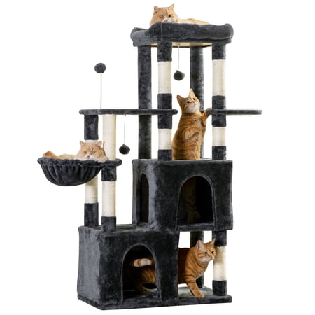 MWPO 56.1-in Cat Tree Tower with Condo, Hammock and Stratching Post for Indoor Cats, Dark Gray