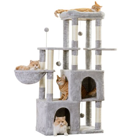 MWPO 56.1-in Cat Tree Tower with Condo, Hammock and Stratching Post for Indoor Cats, Light Gray