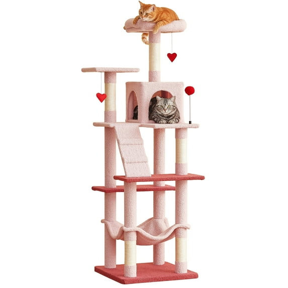 MWPO 63.8" Multi-Level Cat Tree with Condo and Scratching Post Tower, Dark Pink