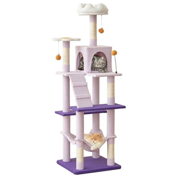 MWPO 63.8" Multi-Level Cat Tree with Condo and Scratching Post Tower, Purple
