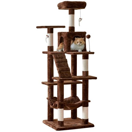 MWPO 63.8-in Multi-Level Cat Tree with Condo and Scratching Post Tower,Brown