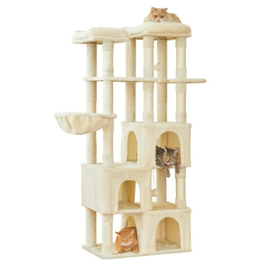 MWPO 63-inch Large Cat Tree for Indoor Cats, Cat Tower with 3 Large Cat Condos for Big Cat, Cat Tree Tower with Scratching Posts, Beige