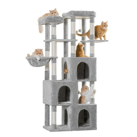 MWPO 70.1-in Cat Tree for Large Cat Tower with 3 Condos, 2 Perches and Stratching Post, Light Gray