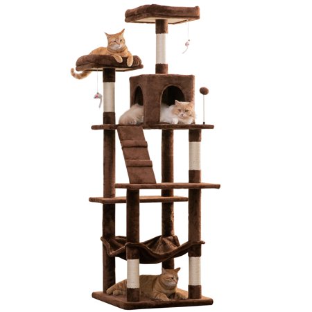 MWPO 70.1-in Multilevel Cat Tree Tower with Condo, Perch and Scratching Post, Brown