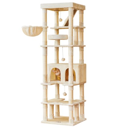 MWPO 74.8-in Extra Large Cat Tree with Double Condo and Scratching Post Tower,Beige