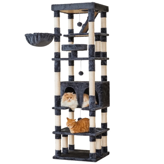 MWPO 74.8-in Extra Large Cat Tree with Double Condo and Scratching Post Tower,Dark Gray