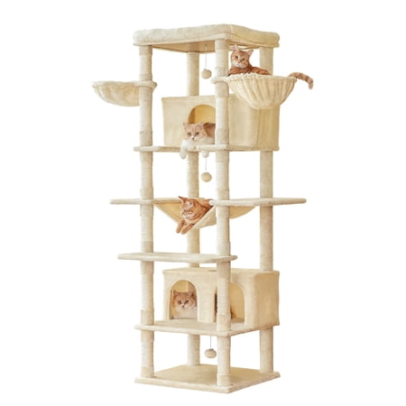 MWPO 77.6'' Cat Tree for Large Cat Tower with 2 Condos, 3 Hammocks and Stratching Post, Beige