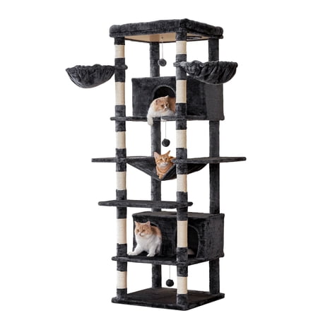 MWPO 77.6'' Cat Tree for Large Cat Tower with 2 Condos, 3 Hammocks and Stratching Post, Dark Gray