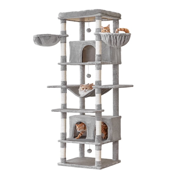 MWPO 77.6'' Cat Tree for Large Cat Tower with 2 Condos, 3 Hammocks and Stratching Post, Light Gray