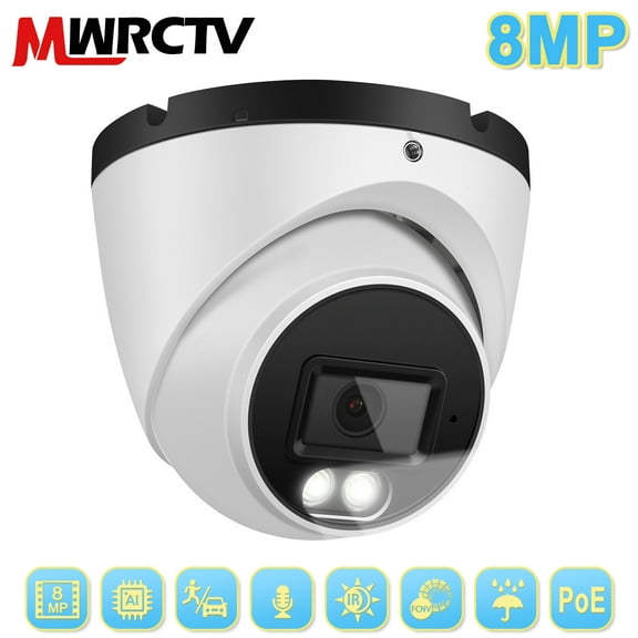 MWRCTV 4K Security Audio Dome Camera 8MP (2160P) Smart Dual Light PoE Turret AI Human Detection 2.8mm 106 Wide Angle Lens Color Night Vision Built-in Mic IP67 Waterproof Compatible with NVR