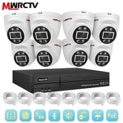 MWRCTV 4K Security Camera System,8 x 8MP Wired Dome IP PoE Cameras for Home Security,110 Wide Angle Lens,2-Way Audio,Smart Dual Light,Human Vehicle Detection,8 Port 16CH 4K NVR,24/7 RecordingNO HDD