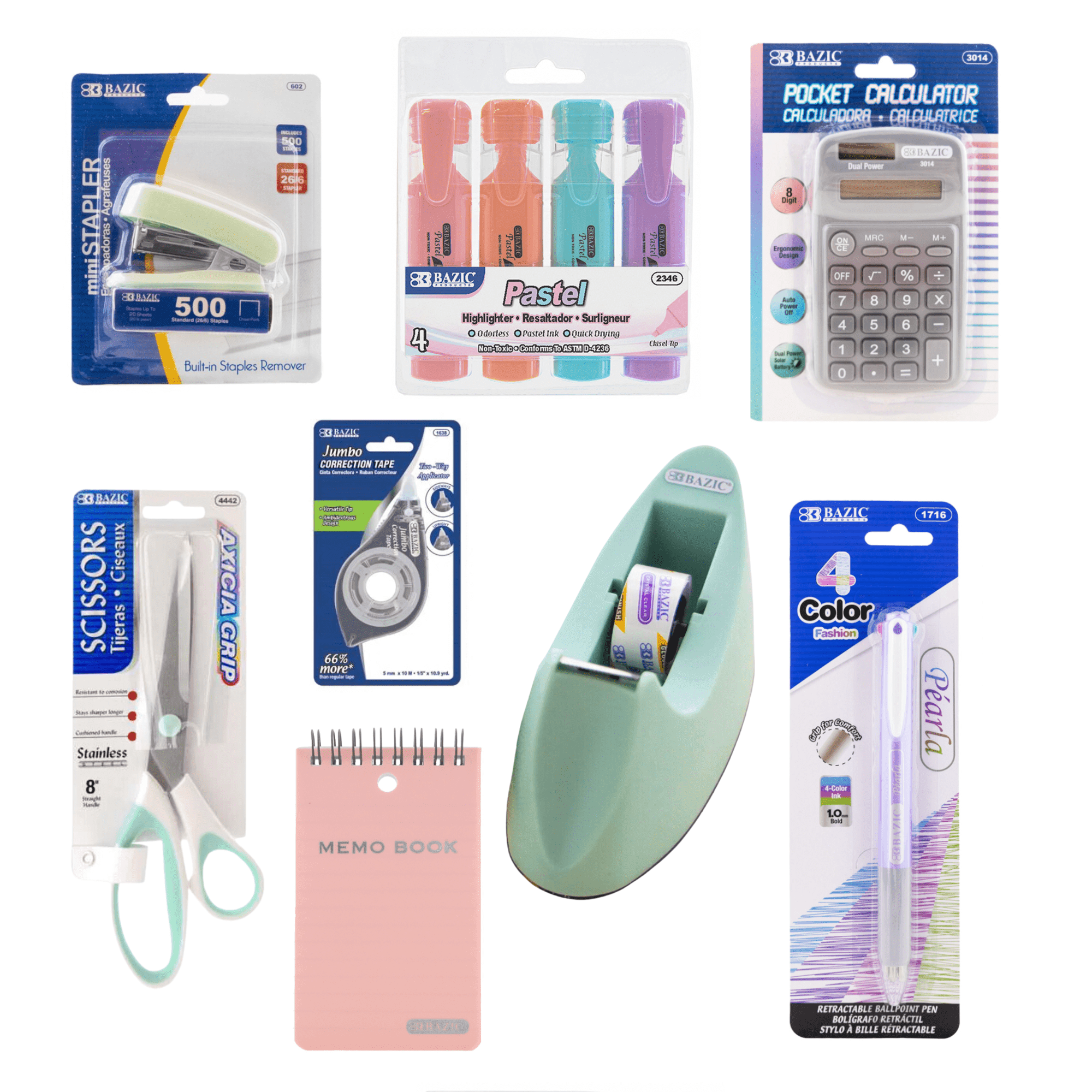 MWSC Office Supplies and Desk Accessories Bundle, Pastel Colors Stationery, 13 Count Per Pack