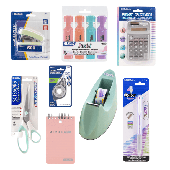 MWSC Office Supplies and Desk Accessories Bundle, Pastel Colors Stationery, 13 Count Per Pack
