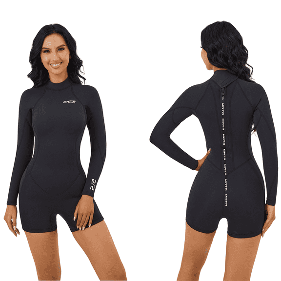 MWTA Black 2/2mm Back Zip Neoprene Shorty Spring Wetsuit with Key Pocket For Women Size 8