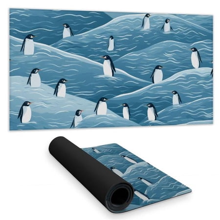 MWW C1DM1531OKUBQE 16 x 32 in. Penguins Wandering Black Desk Mat - Home Decor Essential