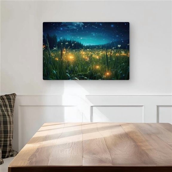 MWW C1MP1218L6D5Q0 12 x 18 in. Fireflies at Night - Yellow Metal Print Wall Art for Home Decor