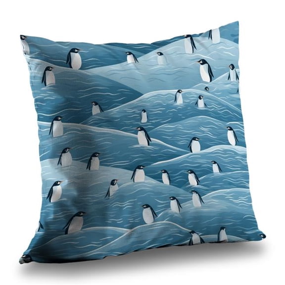 MWW C1PO16161LTNAM 16 x 16 in. Penguins Wandering Turquoise Outdoor Throw Pillow - Home Decor
