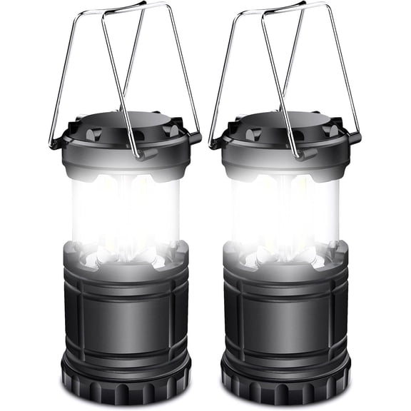MWYXX 2 Pack LED Battery Operated Lights, Portable Survival Battery Powered Lamp, Camping Lantern, Suitable for Hurricane, Emergency, Storm, Outages, Outdoor Collapsible Lanterns, Black
