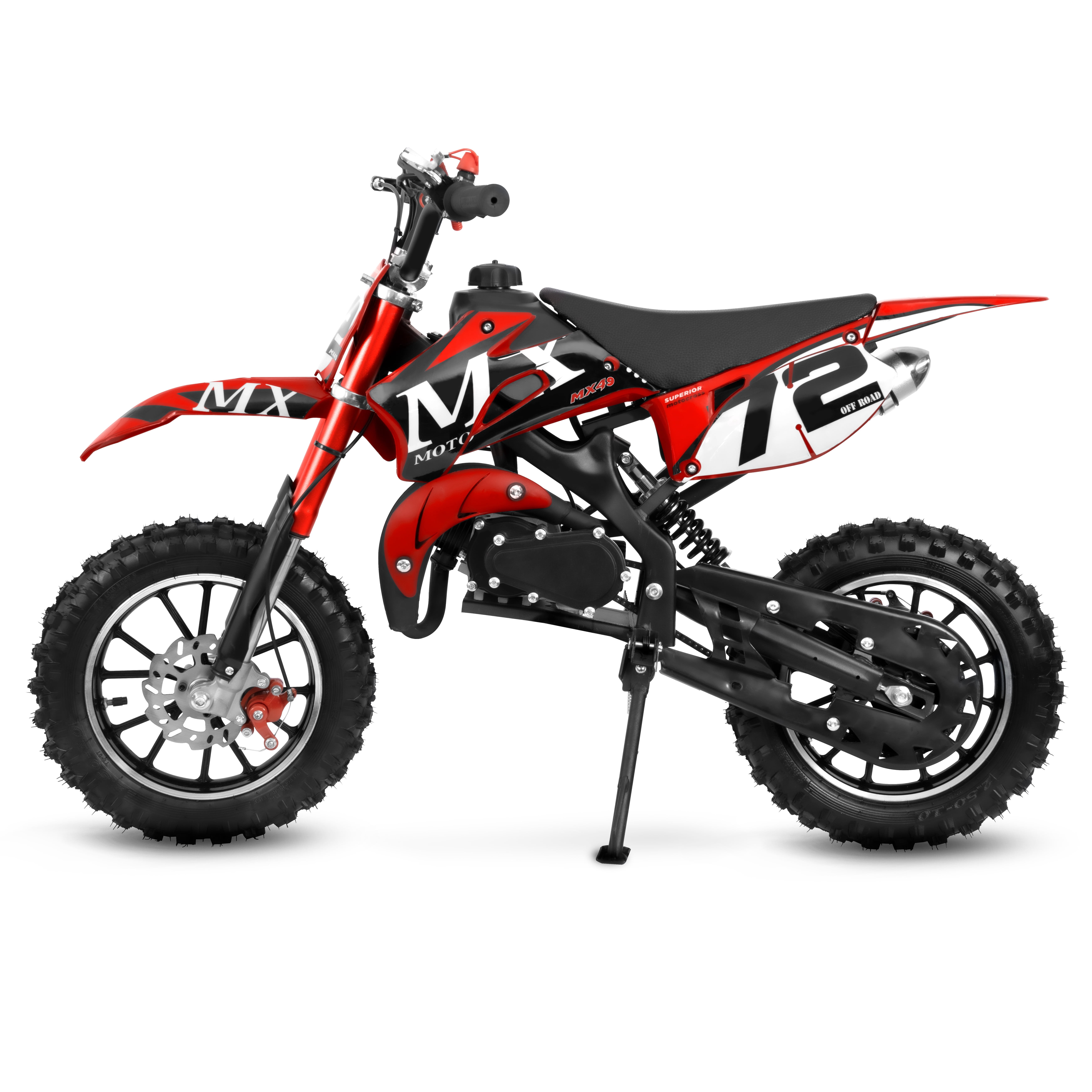 MX 49cc 2-Stroke Gas Powered Mini Dirt Bike for Kids 13+, 24MPH Off-Road Youth Motorcycle with Dual Disc Brakes, Shock Absorber & Throttle Limiter