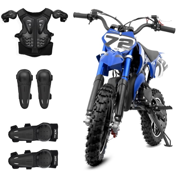 MX 49cc 2-Stroke Gas Powered Mini Dirt Bike for Kids 13+, 24MPH Off-Road Youth Motorcycle with Dual Disc Brakes, Shock Absorber & Throttle Limiter